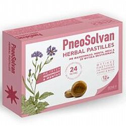 Pneosolvan Herbal Pastilles Φυτικές Παστίλιες με Μέλι για Βήχα, Ερεθισμένο Λαιμό Γεύση Φασκόμηλου & Μέντας, 24 τεμάχια