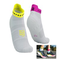 Compressport  Pro Racing Socks v4.0 Run Low - White/Safety Yellow/Neon Pink (1 ζευγάρι)