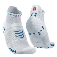 Compressport  Pro Racing Socks v4.0 Run Low - Unisex - White/Fjord Blue (1 ζευγάρι)