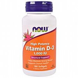 Now Foods Vitamin D-3 Βιταμίνη για Ανοσοποιητικό 1000iu 180 μαλακές κάψουλες