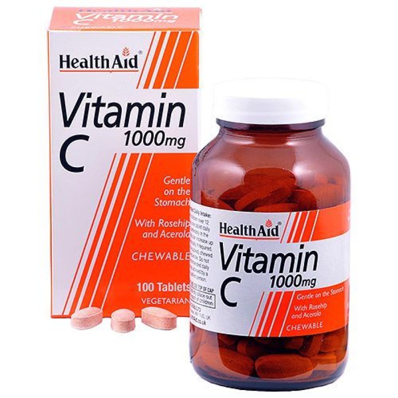 Health AidVitamin C Chewable 1000mg with Rosehip & Acerola 100 tabs 
