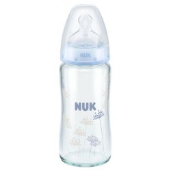 Nuk First Choice + Γυάλινο Μπιμπερό 240ml 0-6m Σιελ Λουλούδια με Θηλή 1τεμ