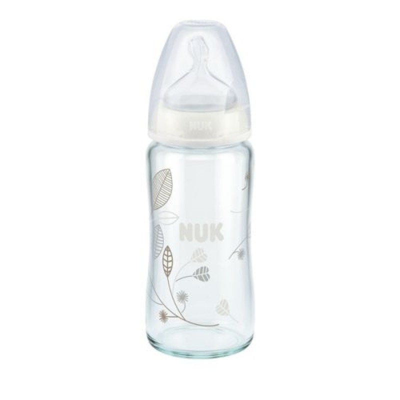 Nuk First Choice + Γυάλινο Γκρι Φύλλα Μπιμπερό 240ml 0-6m Nuk First Choice + Γυάλινο Γκρι Φύλλα Μπιμπερό 240ml 0-6m