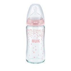 Nuk First Choice + Γυάλινο Μπιμπερό Ροζ Σταγόνες 0-6m 240ml