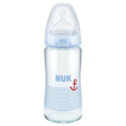 Nuk First Choice + Γυάλινο Μπιμπερό Μπλε Γραμμές & ʼγκυρα 0-6m 240ml