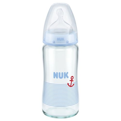 Nuk First Choice + Γυάλινο Μπιμπερό Μπλε Γραμμές & ʼγκυρα 0-6m 240ml