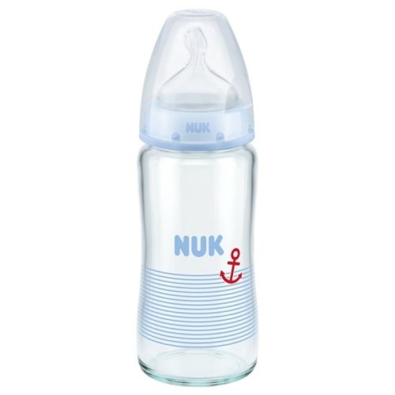 Nuk First Choice + Γυάλινο Μπιμπερό Μπλε Γραμμές & ʼγκυρα 0-6m 240ml Nuk First Choice + Γυάλινο Μπιμπερό Μπλε Γραμμές & ʼγκυρα 0-6m 240ml
