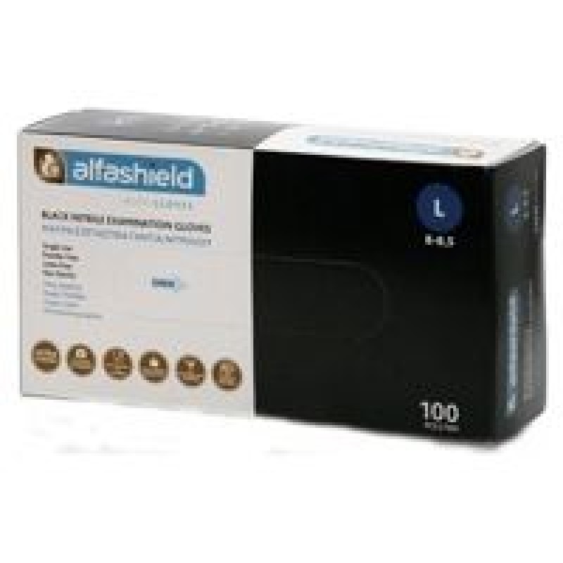 Alfashield Εξεταστικά Γάντια Νιτριλίου Powder Free Μαύρο 100τμχ