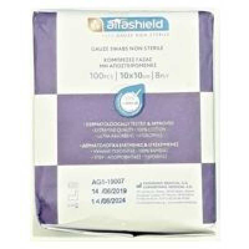 Alfashield Γάζες Απλές Μη Αποστειρωμένες 10 x 10cm 8ply 100τμχ