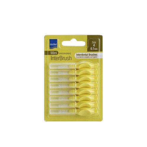 Intermed Ergonomic Mini Μεσοδόντια Βουρτσάκια με Λαβή 0.7mm Κίτρινα 8τμχ