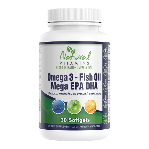 Natural Vitamins Omega 3 - Fish Oil Mega EPA DHA 30softgels