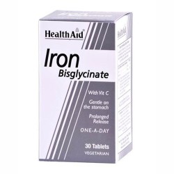 Health Aid Iron Bisglycinate With Vit C veg.tabs 30s