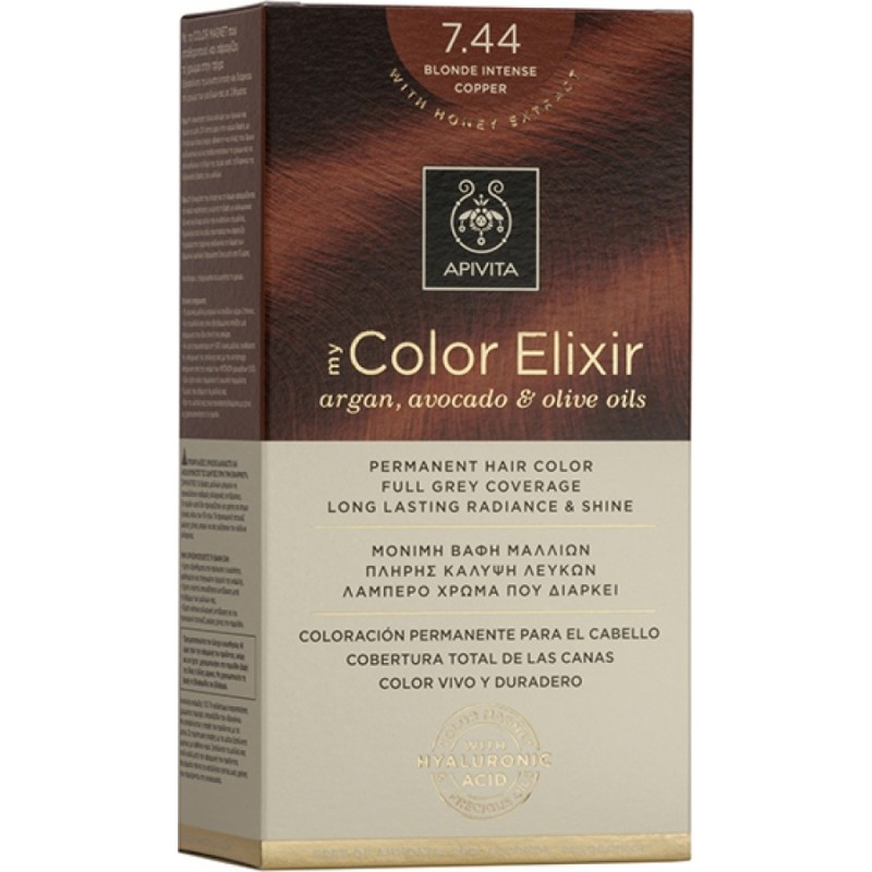 Apivita My Color Elixir Βαφή Μαλλιών Χωρίς Αμμωνία 7.44 Ξανθό Έντονο Χάλκινο 50ml