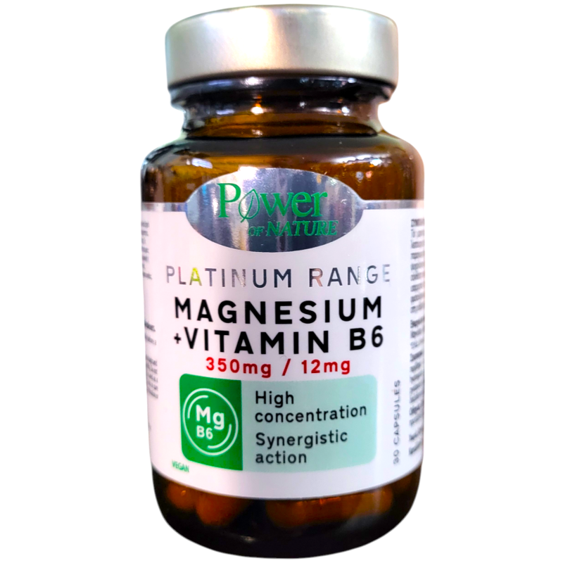 Power of Nature Platinum Magnesium 350 mg + Βιταμίνη B6 12 mg – 30 φυτικές κάψουλες