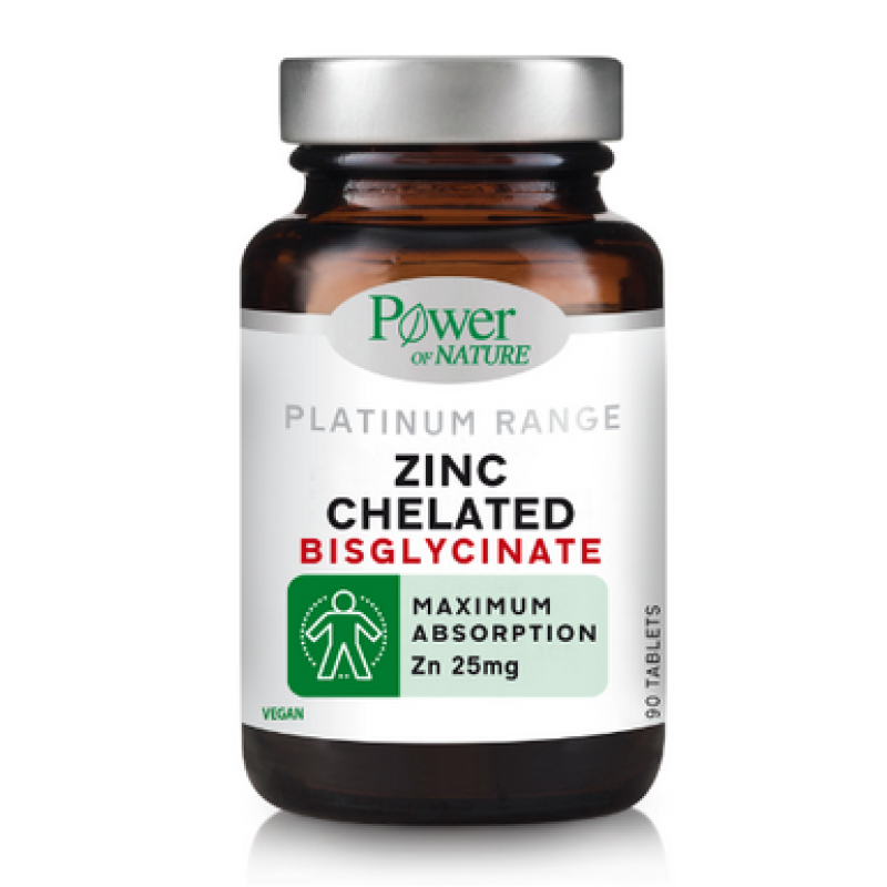 Power Of Nature Platinum Range Zinc Chelated Bisglycinate 25mg 90 Ταμπλέτες