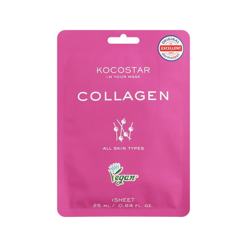 KOCOSTAR Collagen Face Mask,Εμποτισμένη μάσκα αναζωογόνησης,με 5 διαφορετικά serum φυτικού κολλαγόνου 1 τεμ.