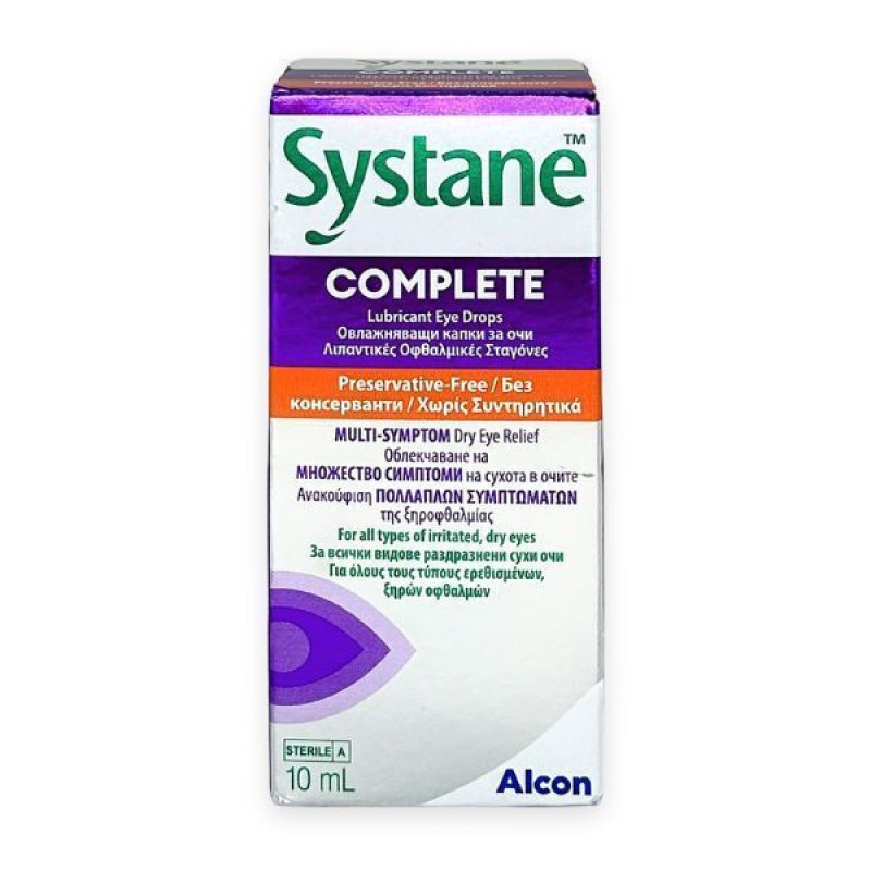 Alcon Systane Complete Λιπαντικές Οφθαλμικές Σταγόνες Χωρίς Συντηρητικά, 10ml
