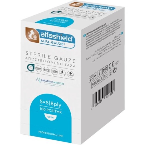 AlfaShield Αποστειρωμένο Επίθεμα Γάζας 5x5cm 8ply 100τμχ