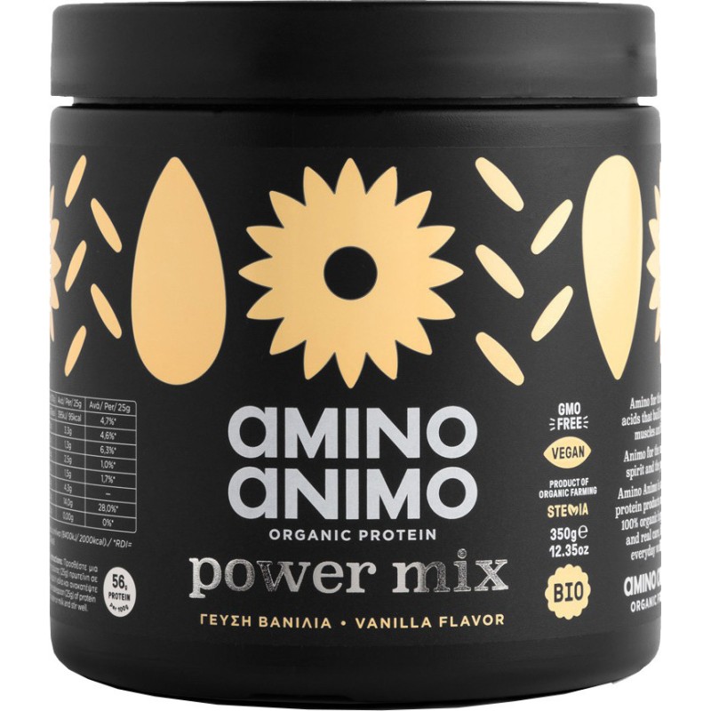 Amino Animo Power Mix Organic Protein 350gr Vanilla Βιολογική Πρωτεΐνη Με Πρεβιοτικά και γεύση Βανίλια Amino Animo Power Mix Organic Protein 350gr Vanilla Βιολογική Πρωτεΐνη Με Πρεβιοτικά και γεύση Βανίλια
