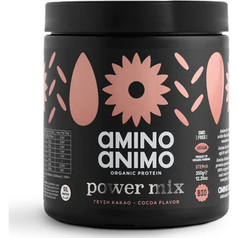 Amino Animo Power Mix Organic Protein Cocoa Βιολογική Πρωτεΐνη Με Πρεβιοτικά και γεύση Κακάο 350gr Amino Animo Power Mix Organic Protein Cocoa Βιολογική Πρωτεΐνη Με Πρεβιοτικά και γεύση Κακάο 350gr