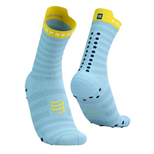 Compressport Pro Racing Socks V4.0 Ultralight Run High – Cashmere Blue/Yellow