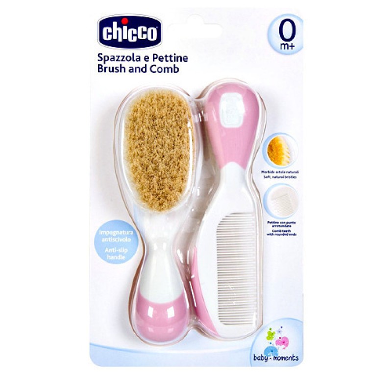 Chicco Βρεφική Βούρτσα & Χτένα Ροζ 2τμχ