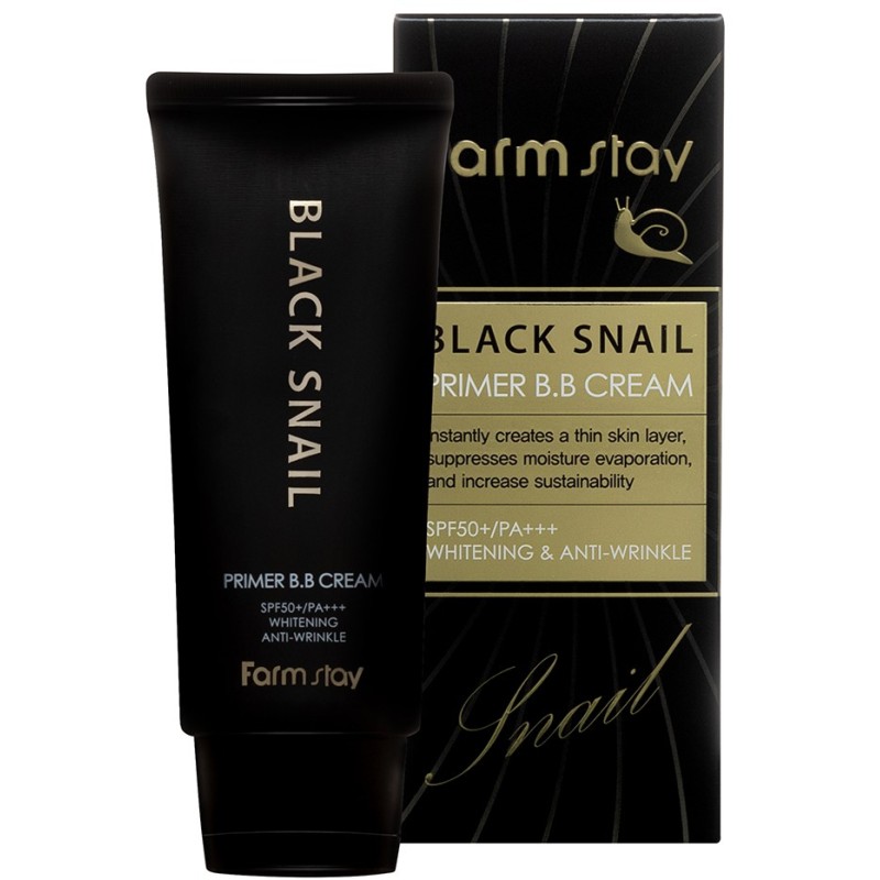 Farm Stay Black Snail Primer BB Cream SPF50/PA+++, Κρέμα Primer με Χρώμα και Έκκριμα Μαύρου Σαλιγκαριού με αντηλιακή Προστασία spf50 50ml