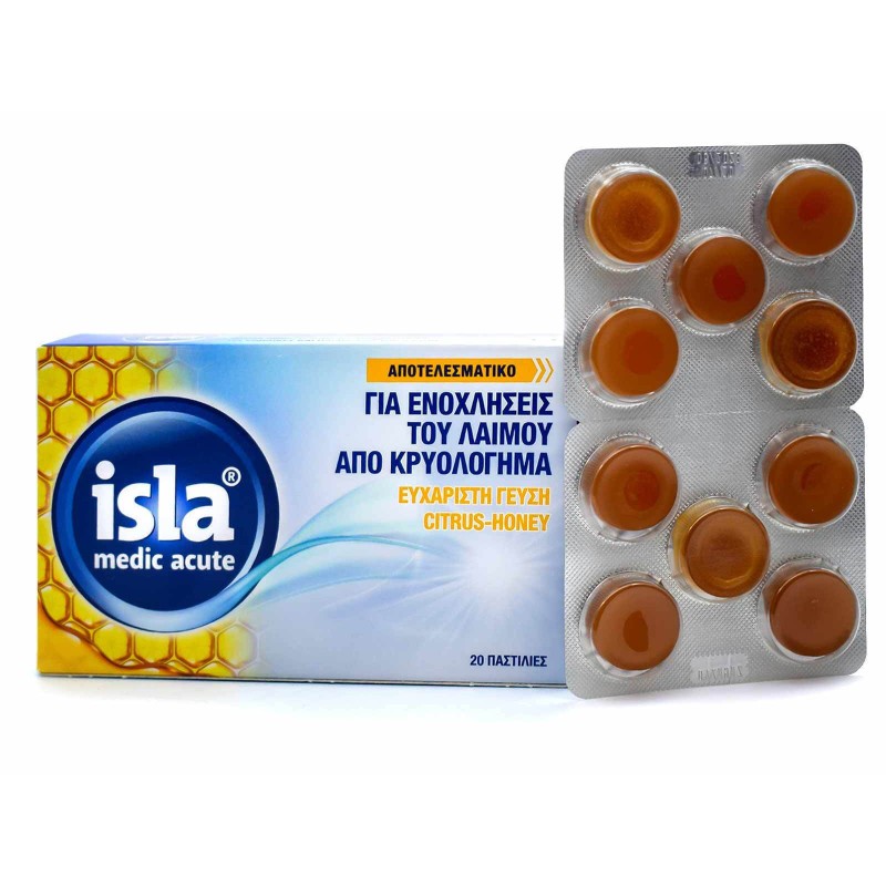 FarmaSyn Isla Medic Acute Citrus & Honey, Παστίλιες Για Τις Ενοχλήσεις Του Λαιμού Από Κρυολόγημα 20 τμχ
