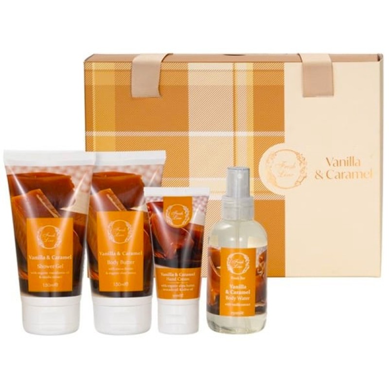 Fresh Line Promo Xmas25 Vanilla & Caramel Αφρόλουτρο 150ml & Βούτυρο Σώματος 150ml & Νερό Σώματος 150ml & Κρέμα Χεριών 50ml