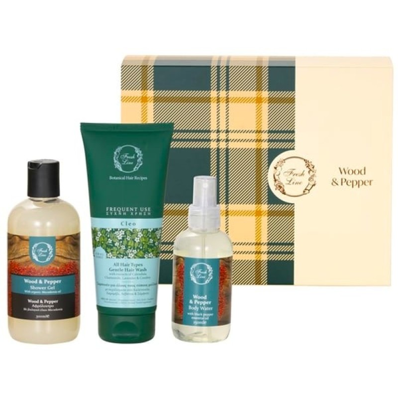 Fresh Line Promo Xmas25 Wood & Pepper Αφρόλουτρο 300ml & Body Mist 150ml & Κλειώ Σαμπουάν για Ευαίσθητο Τριχωτό 200ml