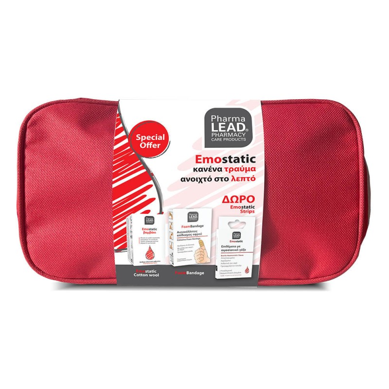 PharmaLead Emostatic Triple First Aid Kit – Αιμοστατικό Βαμβάκι 2 g, Επίδεσμος Αφρού 6 cm×1 m & Επιθέματα 20 τμχ + Νεσεσέρ