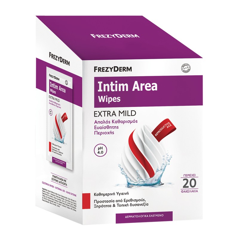 Frezyderm Intim Area Wipes pH4 Μαντηλάκια Καθαρισμού Ευαίσθητης Περιοχής, 20 τμχ
