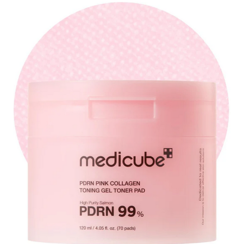 Medicube PDRN Pink Collagen Toning Gel Toner Pad - Επιθέματα εντατικής ενυδάτωση, σύσφιξης & λάμψης Εμποτισμένα δισκία, 70 τμχ