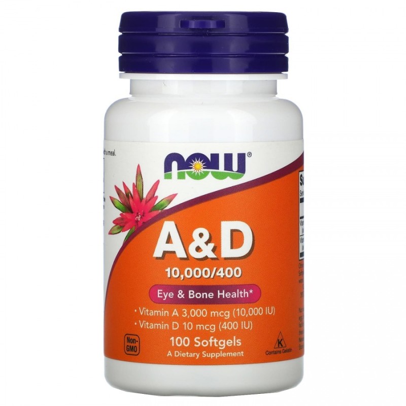 Now A & D (10000IU A/400 IU D-3) 100 Softgels Now A & D (10000IU A/400 IU D-3) 100 Softgels