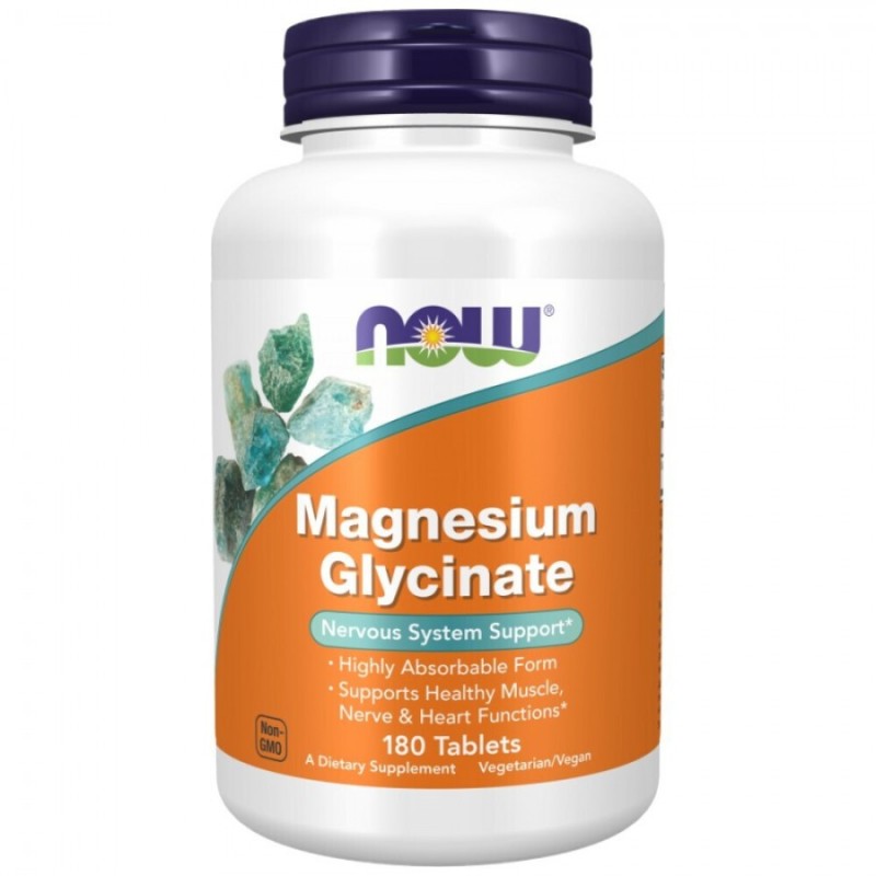 Now Foods Magnesium Glycinate 200mg για την Ενίσχυση του Νευρικού Συστήματος 180 Ταμπλέτες