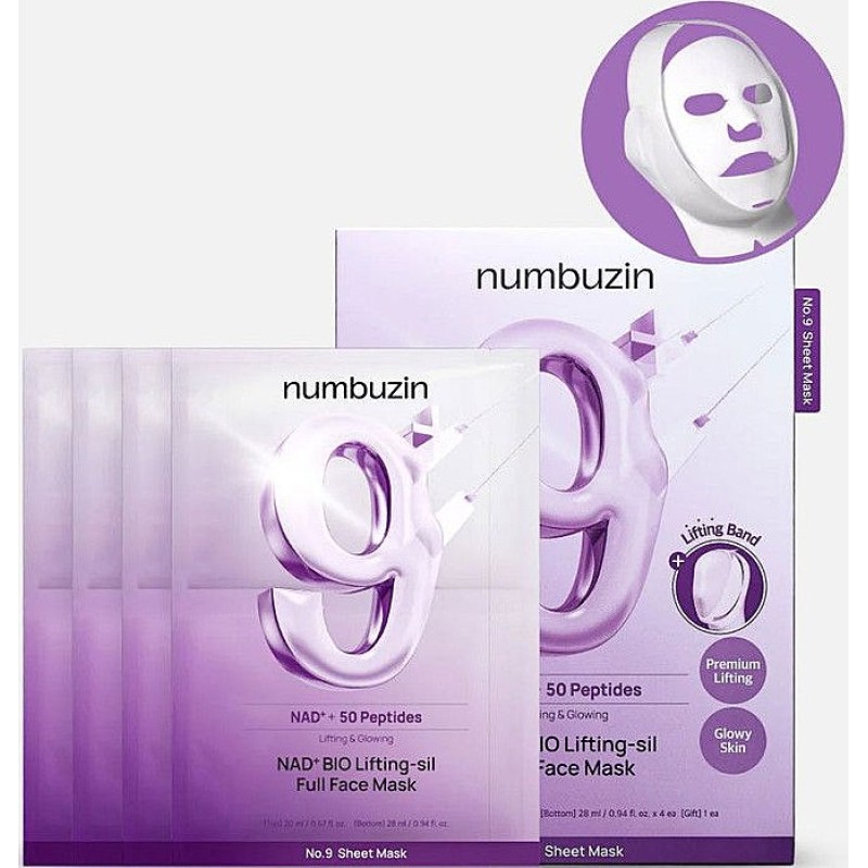 Numbuzin No9 Nad Bio Lifting Full  Face Mask 1 κουτί x 4 μάσκες