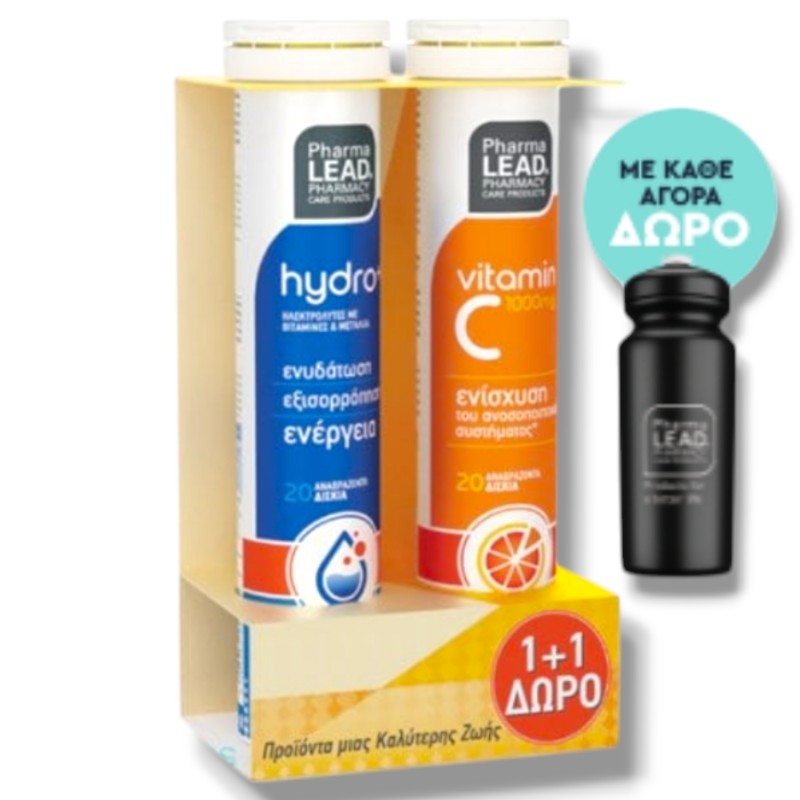 Pharmalead Promo 1+1 Hydro+ & Vitamin C 1000mg, 2x20 Αναβράζοντα Δισκία & Δώρο παγούρι 500ml