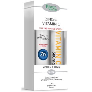 Power of Nature Zinc + C Stevia & Δώρο Vitamin C 500mg – 20+20 Αναβράζουσες Ταμπλέτες