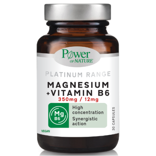 Power of Nature Platinum Magnesium 350 mg + Βιταμίνη B6 12 mg – 30 φυτικές κάψουλες