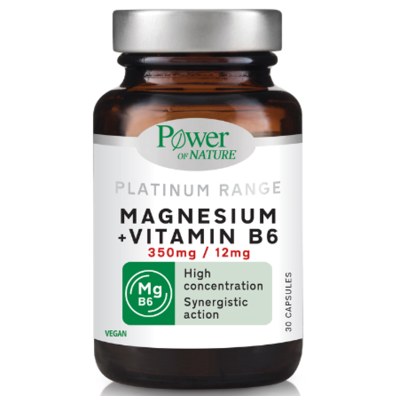 Power of Nature Platinum Magnesium 350 mg + Βιταμίνη B6 12 mg – 30 φυτικές κάψουλες