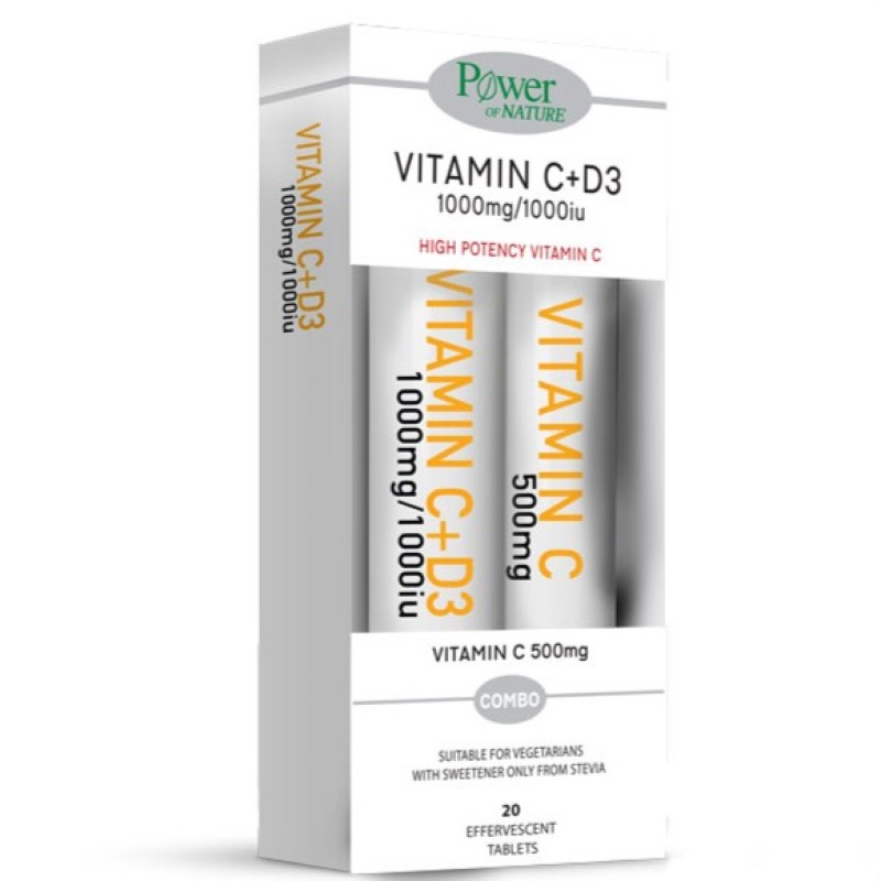 Power of Nature Vitamin C + D3 & Vitamin C 500- 20+20 Δώρο Αναβράζουσες Ταμπλέτες