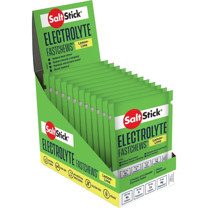 SaltStick FastChews – Chewable Electrolyte Tablets Lemon-Lime (10 tabs x 12 packs)