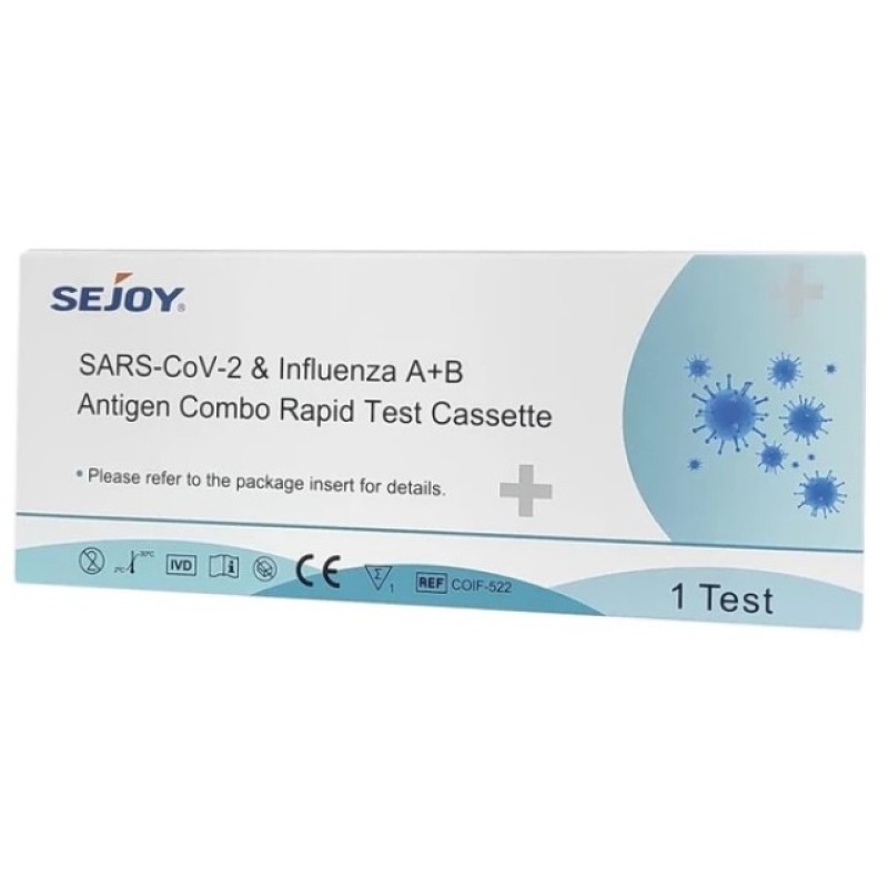 Sejoy SARS-CoV-2 & Γρίπη A+B Antigen Combo Rapid Test Cassette Τεστ Ανίχνευσης Αντιγόνων, 1 τεμάχιο